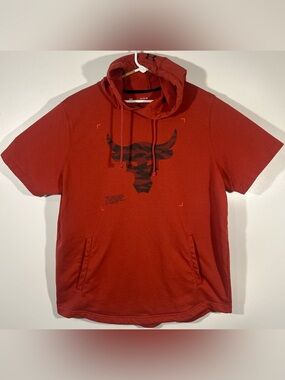 Under Armour Men's XL Project Rock Short Sleeve Hoodie Terry Rust Orange